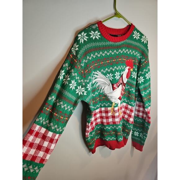 Blizzard Bay Ugly Christmas Sweater Men/Women M Rooster Applique Cotton Crewneck - Picture 5 of 10